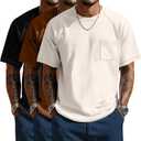 Neer 3 Pack Big and Tall Shirts for Men with Pocket Plus Size Crew Neck Raglan Short Sleeve Summer Casual T Shirts Tee (Cream White, Brown, Black,5X-Large)