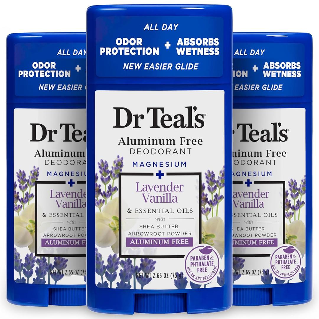 Dr Teal's Aluminum Free Deodorant, Lavender Vanilla with Essential Oils, 2.65 oz (Pack of 2)