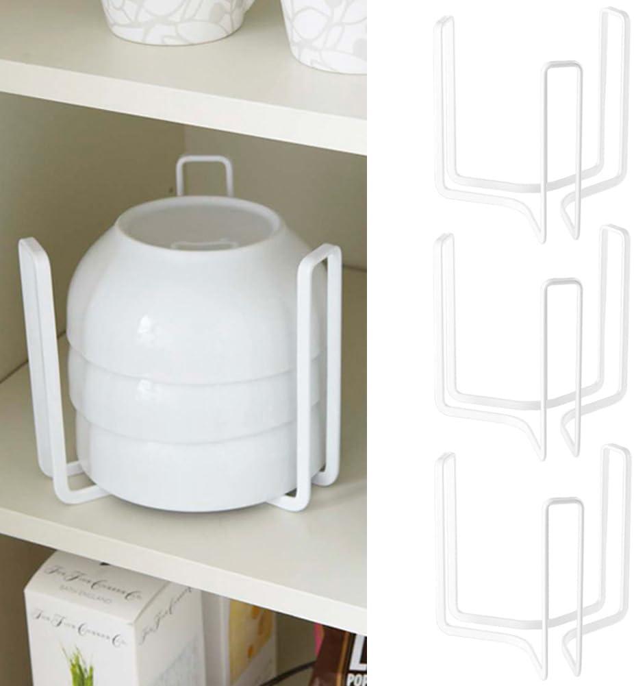 Dinnerware Bowl Plate Holder Fit for 6.5 Inches Diameters Bowl, Metal Bowl Storage Dying Display Rack for Kitchen Drawer, Countertop, Cabinet, Shelf, Cupboard (White, Small 4PCS)