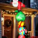 8FT Hanging Christmas Inflatable Outdoor Decoration Climbing Santa Pulling Gift Box Bag Funny Christmas Blow Up Yard Decorations with Built-in LEDs for Roof Balcony Window Tree Xmas Decor