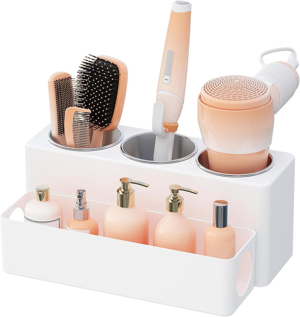 Lifewit Hair Tool Organizer, Hair Blow Dryer Holder Countertop, Removable Acrylic Hair Brush Storage Stand for Curling Iron/Hair Styling Tools/Makeup Accessories in Bathroom, Vanity, Kitchen (White)