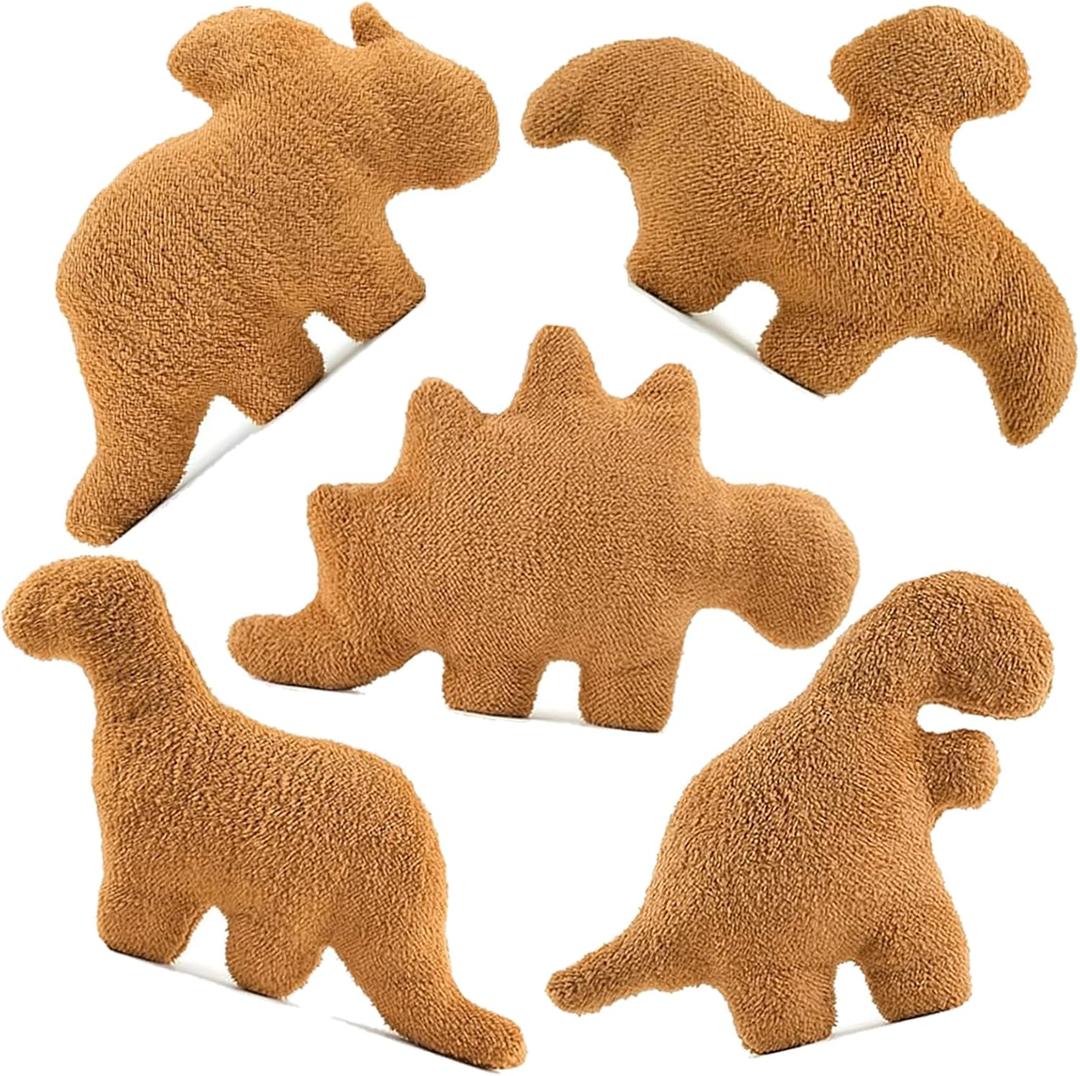 5 Packs Dino Nugget Pillow Plush, Large Dinosaur Chicken Nugget Pillow Stuffed Animal Plush Toy, Dino Nugget Dinosaur Theme Party Decoration Birthday Christmas Valentines Day Gift for Kids Boys Girls