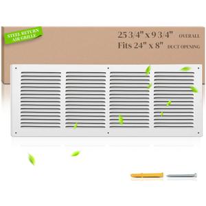 24x8 Steel Return Air Grille, HVAC Vent Cover Fits 24"W x 8"H Duct Opening