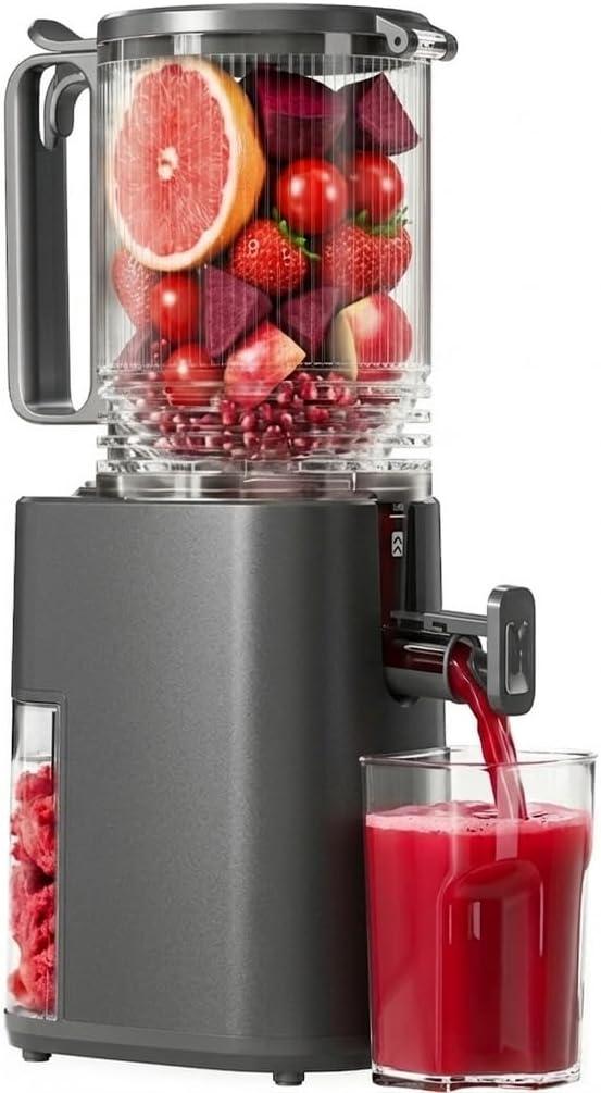 Cold Press Juicer, 5.5inch Wide Feed Chute Juicer Machine, Slow Masticating Juicer for Whole Vegetables & Fruits, Gray