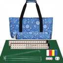 PiPiCat Complete American Mahjong Set, 166 Tiles (30mm) with 31.5x31.5in Mat One-Click Flip Reinforced 18-Inch Rack/Pushers Shockproof Bag & 6 Spare (Ethnic Style Blue)