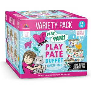 Weruva B.F.F. Play - Best Feline Friend Pat Lovers, Aw Yeah!, Play Pat Buffet Variety Pack, 2.8oz Can (Pack of 18)