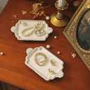 NIKKY HOME Small Jewelry Dish Ring Holder, Set of 2 Vintage Trinket Display Decorative Metal Tray Classy Birthday Gifts, Distressed White