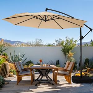 wikiwiki 10ft Patio Umbrella with Base Included, Outdoor Offset Cantilever Umbrella, Infinite Tilt, Crank and Cross Base, Beige