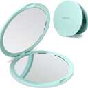 Deweisn Magnifying Compact Cosmetic Mirror Elegant Compact Pocket Makeup Mirror, Handheld Travel Makeup Mirror with Powerful 10x Magnification and 1x True View Mirror for Travel or Your Purse (Green)