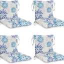 Barydat 4 Pcs Outdoor Patio Chair Cushions with Back, 21.7 x 43.3 Inch Decorative Dining Back Cushions with Tie Buffalo Plaid Indoor Outdoor for Patio Furniture(Blue and White,Plantain Leaf)