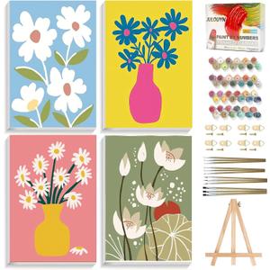 JULOUYN 4 Pack Paint by Numbers Kit for Adults, Assorted Vase Flowers DIY Art Kits for Beginners, 8x12 in Framed Canvas for Home Decor Gift (Simple Flowers-01)