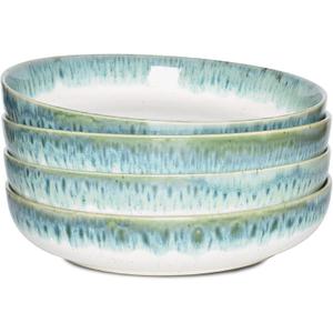 Bosmarlin Stoneware Large Pasta Bowls, 40 Oz, Set of 4, Big Salad Bowls, Microwave and Dishwasher Safe (Light Turquoise Green, 9.3 in)