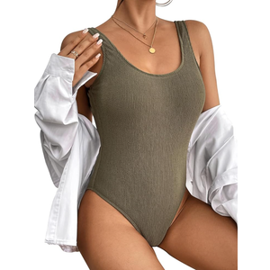 DIXPERFECT Women's Retro 80s/90s Inspired High Cut Low Back One Piece Swimwear Bathing Suits, S