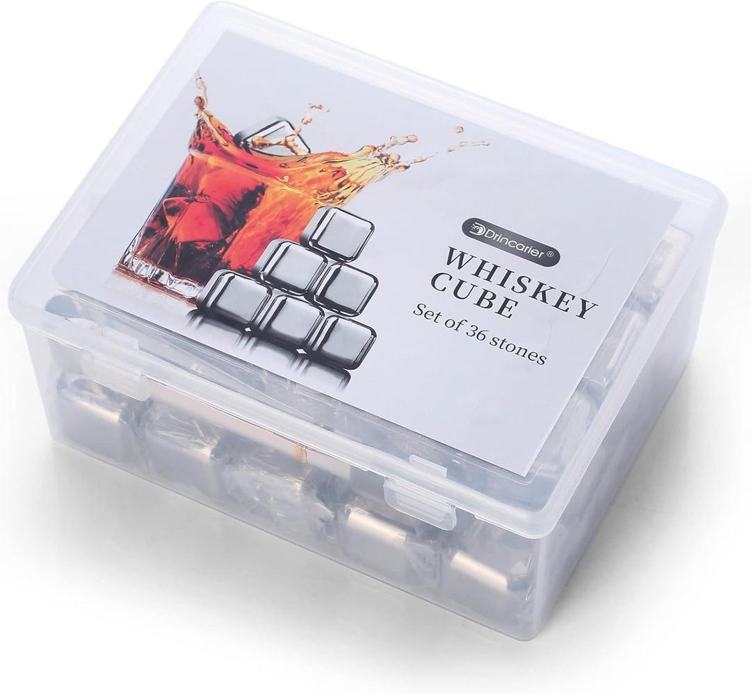 Whiskey Stones 36 Pack,Reusable Ice Cubes, High Cooling Technology，Stainless Steel Ice Cubes, For Whiskey, Vodka, Liqueurs, Wine,Beverage Juice or Soda, Pack of 36