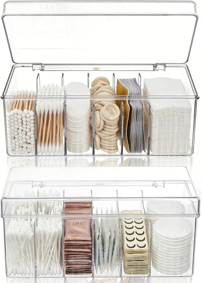 2 Pack Lash Extension Organizer, Clear Small Eyelash Cart Storage Boxes with 6 Compartments, Separated Large Capacity Eyelash Extension Supplies Storage Container for Lash Techs