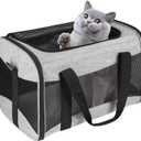 Cat Carrying Case - Pet Carrier Airline Approved, Protable and Breathable Pet Travel Carrier Removable Fleece Pad, Collapsible Cat Carrier Dog Carrier for Medium Cats Small Cats Dogs (X-L Grey&Black)