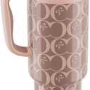 40 oz Insulated Tumbler with Handle and Push-Button Straw Lid, Stainless Steel Travel Cup for Gym Office, Leakproof, BPA-Free, Cup Holder Friendly, Bow Silicone Boot, Brown (C’ Espresso)