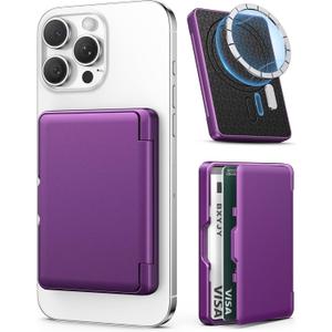 for MagSafe Wallet Card Holder(4-5 Cards), for Magnetic Phone Case, RFID Blocking, Built-in Mirror, Men Women Phone Wallet for iPhone 16/15/14/13/12 Series, Not for iPhone 13/12 Mini, Purple