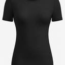 Ficerd 1 Pack Women's Ribbed T-Shirts, Cotton Short Sleeve Basic Tees Crewneck Fitted Tops Casual Shirts 2025 Summer Trendy (Black Shirt Only) Size Large