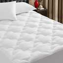Supportive Quilted Mattress Pad Pillow Top Mattress Cover Protector Cooling Soft for Breathable PaddedFitted 8"-21" Deep Pocket (White,King Size)