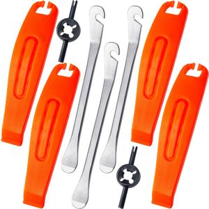 Bike Tire Repair Kit, 4pcs Plastic Bike Tire Lever & 3pcs Stainless Steel Tyre Spoon & 2pcs Valve Core Wrench, Lightweight Bike Tire Removal Repair Tool for Road Mountain Bike