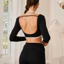 Women's Workout Crop Tops Halter Long Sleeve Backless Padded Sports Bra Gym Yoga Top T Shirts (M)