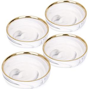 VanEnjoy 3.5 inches Marble Porcelain Side Dish Bowl Seasoning Dishes Soy Dipping Sauce Dishes-Set of 4, White with Gold Rim