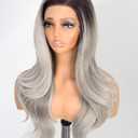 Cuiud Ombre Gray Brown Lace Front Wig 13×4 Pre Plucked Ash Gray with Blonde Synthetic Lace Front Wigs for Women 26Inch Glueless Wigs for Beginner Daily Use Beginner Friendly