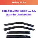 KPY Rain Guards Fit for 2019-2026 RAM 1500 Crew Cab (Excludes Classic Model), Out-Channel Window Visors Vent Wind Deflectors 4PC, Truck Accessories for 19-26 RAM 1500 Crew Cab (Full-Size Cabs)