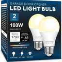 Garage Door Opener LED Light Bulb 2 Pack15W Equivalent to 100W Garage Light Bulb,A19 3000K Soft White E26 Base 120V Outdoor Light Bulbs,Minimize Interference,Dimmable
