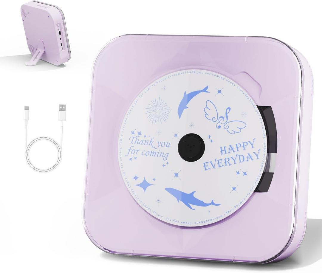 Light Purple Audio CD Player with Speakers for Home Decor (CD909)