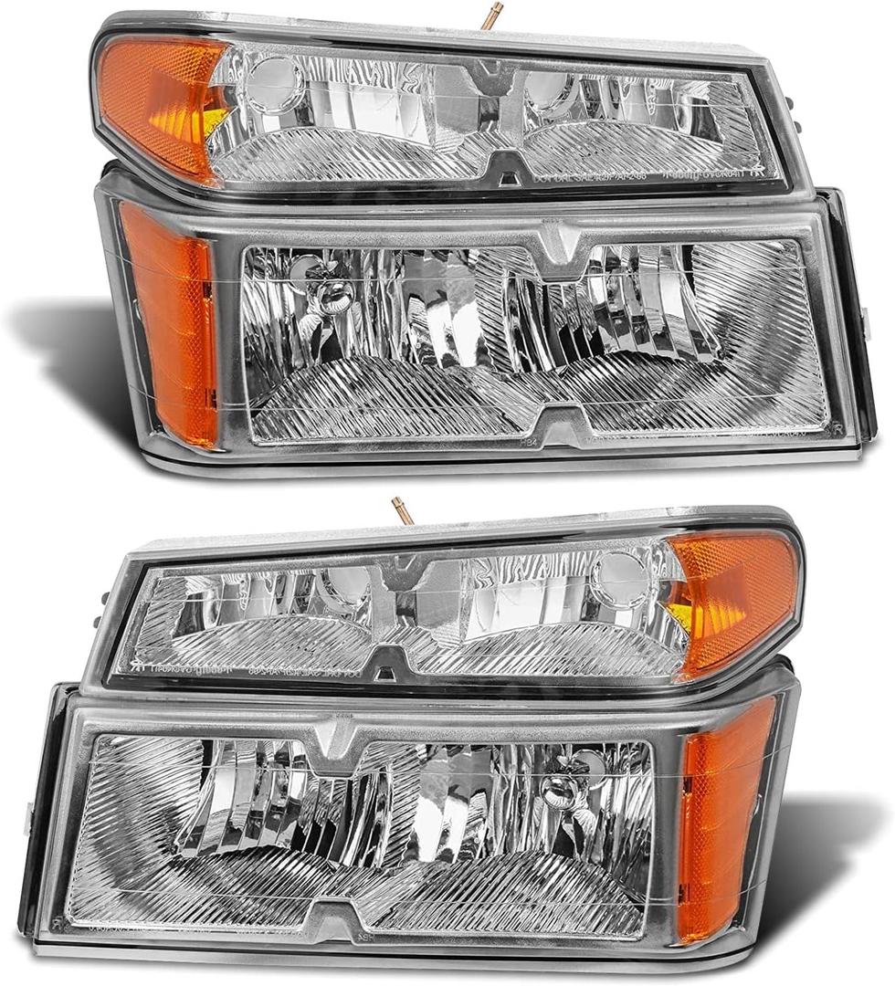 2004 2005 2006 2007 2008 2009 2010 2011 2012 Chevy Colorado Headlight Assembly for 04-12 Chevy Colorado/GMC Canyon / 2006-2008 ISUZU I-Series Headlamp Replacement PairNo bulb included (A-Chrome Housing / Amber Reflector / Clear Lens)