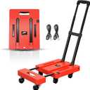 SPACEKEEPER Folding Hand Truck, 500 LB Heavy Duty Luggage Cart, Utility Dolly Platform Cart with 6 Wheels & 2 Elastic Ropes for Luggage, Travel, Moving, Shopping, Office Use, Orange