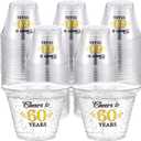 LemonRoad 100 Pack 60th Birthday Cup 9 oz Cheers to 50 Years Birthday Disposable Clear Plastic Cocktail Cups Hot Cold Beverage Drinks for Men Women Wedding Anniversary Decorations Party Favors (EXP 12/31/56)
