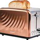 Toaster 2 Slice, Retro Cream White Stainless Steel Toaster with Defrost Bagel Cancel Function & 6 Shade Settings (Rose Gold)