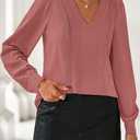 dowerme Womens Tops 2026 Spring V Neck T-Shirts Long Sleeve Shirts Lace Crochet Work Blouses Dressy Casual Loose Tunics (M)