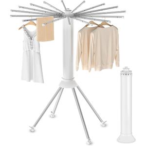 4-Legged Clothes Drying Rack Foldable, Outdoor Collapsible Drying Rack Clothing, Portable Laundry Drying Rack with 4 Pulleys, Aluminum Alloy Dry Rack for Clothes, Indoor, Balcony, Poolside, Camping