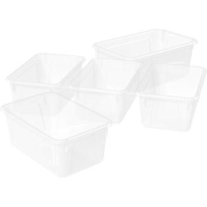 Storex Small Cubby Bins  Plastic Storage Containers for Classroom, 12.2 x 7.8 x 5.1 inches, Translucent, 5-Pack (62461A05C)