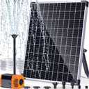 POPOSOAP 30W Solar Fountain Pump with 430GPH Flow, 7 Water Spray Heads & 16.4ft Cable, Solar Pond Pump with Adjustable Flow Valve & Dry Run Protection for Garden, Birdbath, Water Feature P130C