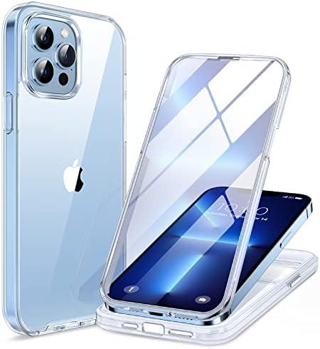 Miracase Glass Case for iPhone 13 Pro Max 6.7 inch, Upgrade Full-Body Clear Phone Bumper Case Cover with Built-in 9H Tempered Glass Screen Protector, Clear