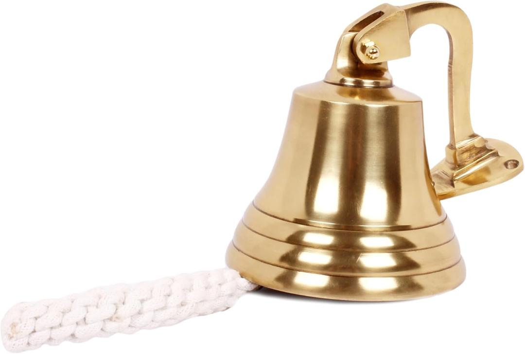 Wall Mountable Hanging Bell 5" Nautical Ship Bell Perfect for Dinner, Church, School, Bar, Reception, Outdoor & Indoor (Brass)