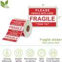3 x 2 inch Handle with Care Fragile Thank You Warning Packing Shipping Label Stickers Permanent Adhesive (12 Rolls, 6000 Labels)