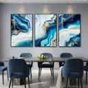 Large Framed Modern Elegant Abstract Wall Art for Living Room, 3 Piece Contemporary Blue and Gold Bright Prints Paintings Artwork for Walls, Luxury Pictures for Hallway Home Office Wall Decor 24x36 In, 24" W x 36" H x 3Pcs