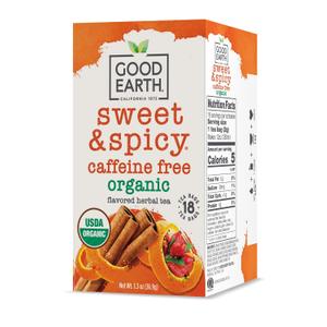 Good Earth Tea Sweet & Spicy Organic Caffeine Free Herbal Black Tea, 18 Teabags (Pack of 6) (EXP 01/29/28)