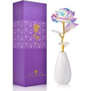 Tmacker Mothers Day Mom Gifts for Women Grandma - Artificial Rose Flowers with Vase Birthday Gifts for Mom Wife Her Valentines Day Anniversary Thanksgiving Wedding Christmas Galentines (Colorful)