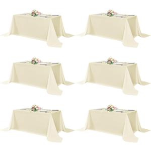 sancua Rectangle Tablecloths 6 Pack - 90x132 Inch - Beige Washable Fabric Cloth Table Cloth, Large Reusable Polyester Table Covers for Wedding, Party, Birthday, Banquet