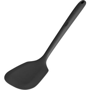 600F Heat Resistant Silicone Turner: U-Taste 13.6in Solid Kitchen Spatula Flipper, Food Grade Flexible & Thin Rubber Seamless Cooking Utensil for Flipping Egg, Pancake in Nonstick Cookware (Black)