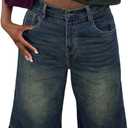 Verdusa Women's Wide Leg Jorts Baggy Jean Shorts Straight Leg Denim Shorts with Pockets small (Blue)