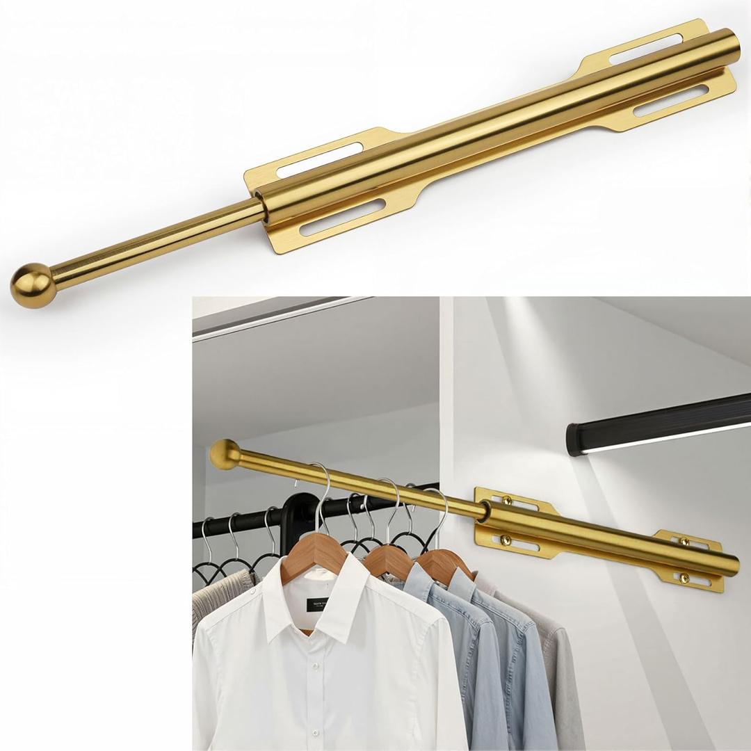 Valet Rod for Closet Pull Out, Rod for Bedroom Laundry Room Bathroom, Brushed Gold (1 Pack)