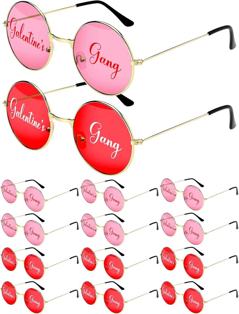 Flutesan 12 Pair Galentines Gang Sunglasses Gifts Bulk Red and Pink Galentines Day Party Favors Bestie Friends Woman Glasses(BFF)